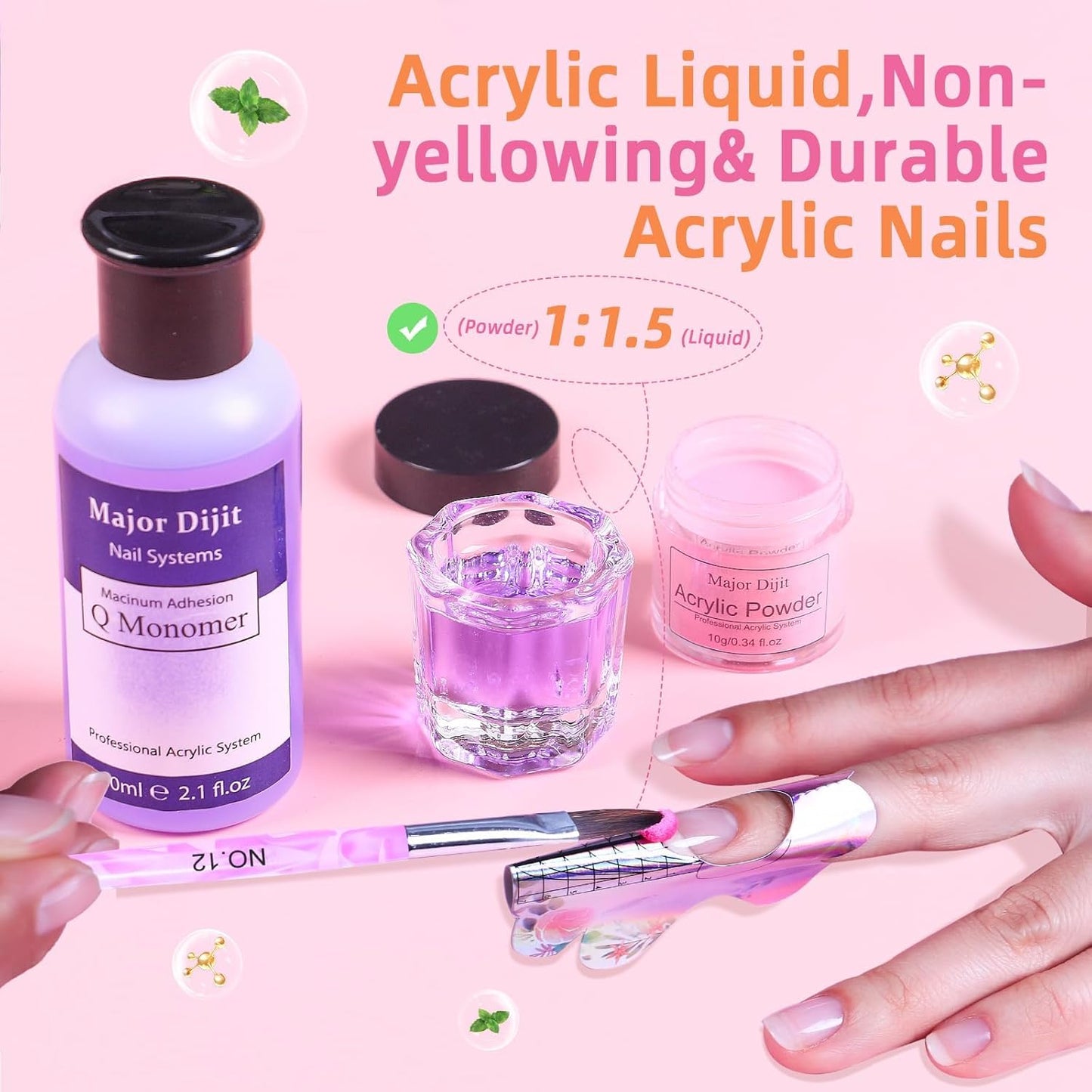 Acrylic Nail Kit with Drill Set for Beginners with Everything 12 Color Acrylic Powder Nail Decoration Tools Home Salon