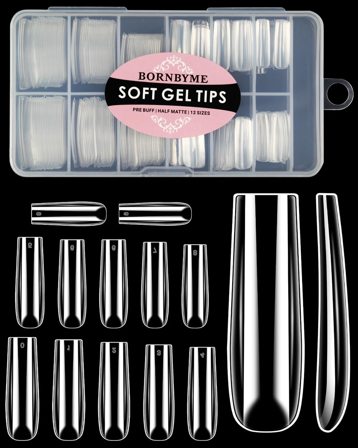 XXL Square Nail Tips, BORNBYME 240 PCS Gel Tips Stright Nails Full Cover Clear False Nail Tips