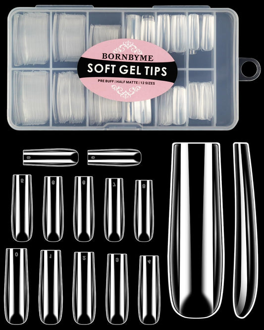 XXL Square Nail Tips, BORNBYME 240 PCS Gel Tips Stright Nails Full Cover Clear False Nail Tips
