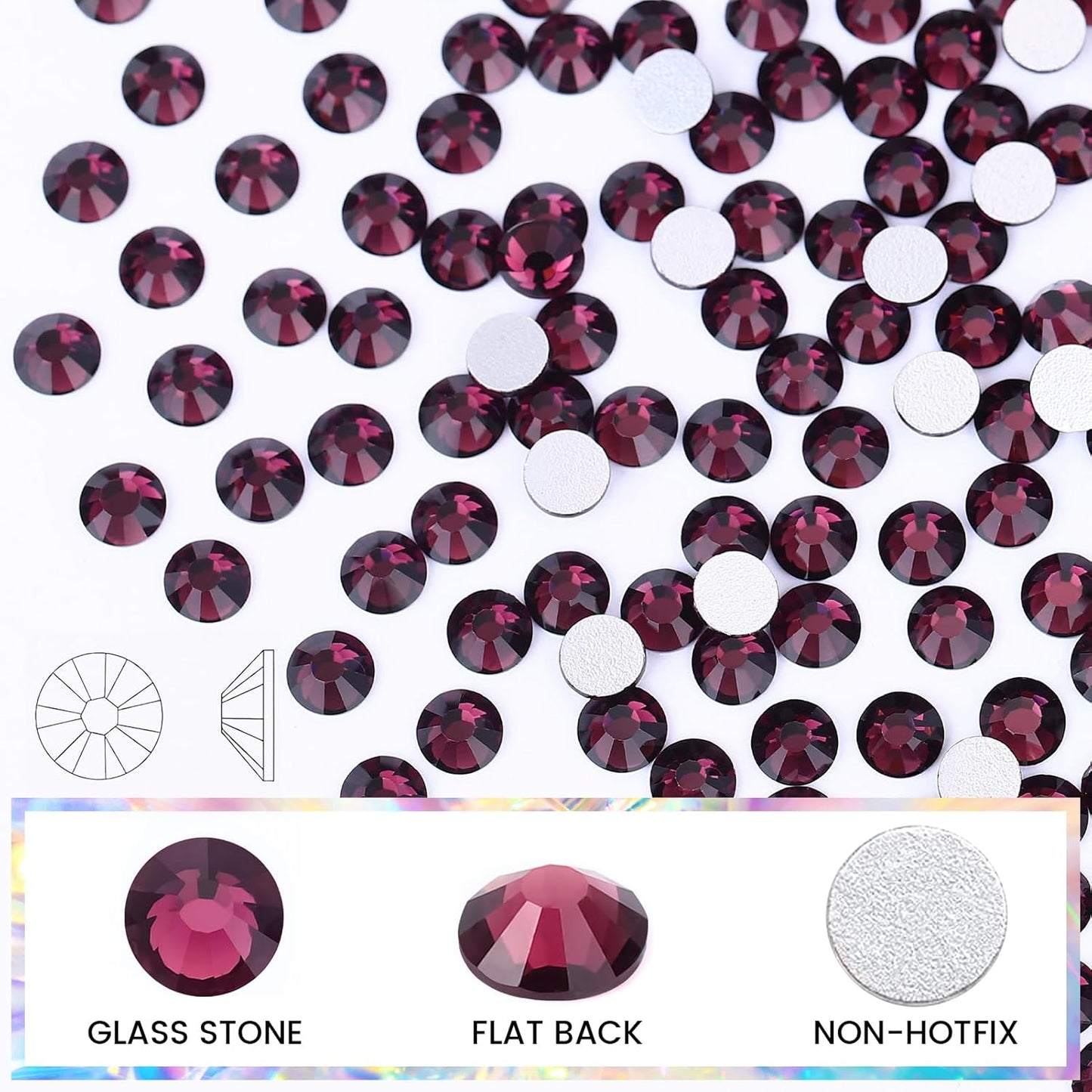 SS16 Non Hotfix Flatback Rhinestones - 1440pcs Amethyst Glass Nail Gems for Crafts, Makeup Bags, Shoes & DIY Decoration