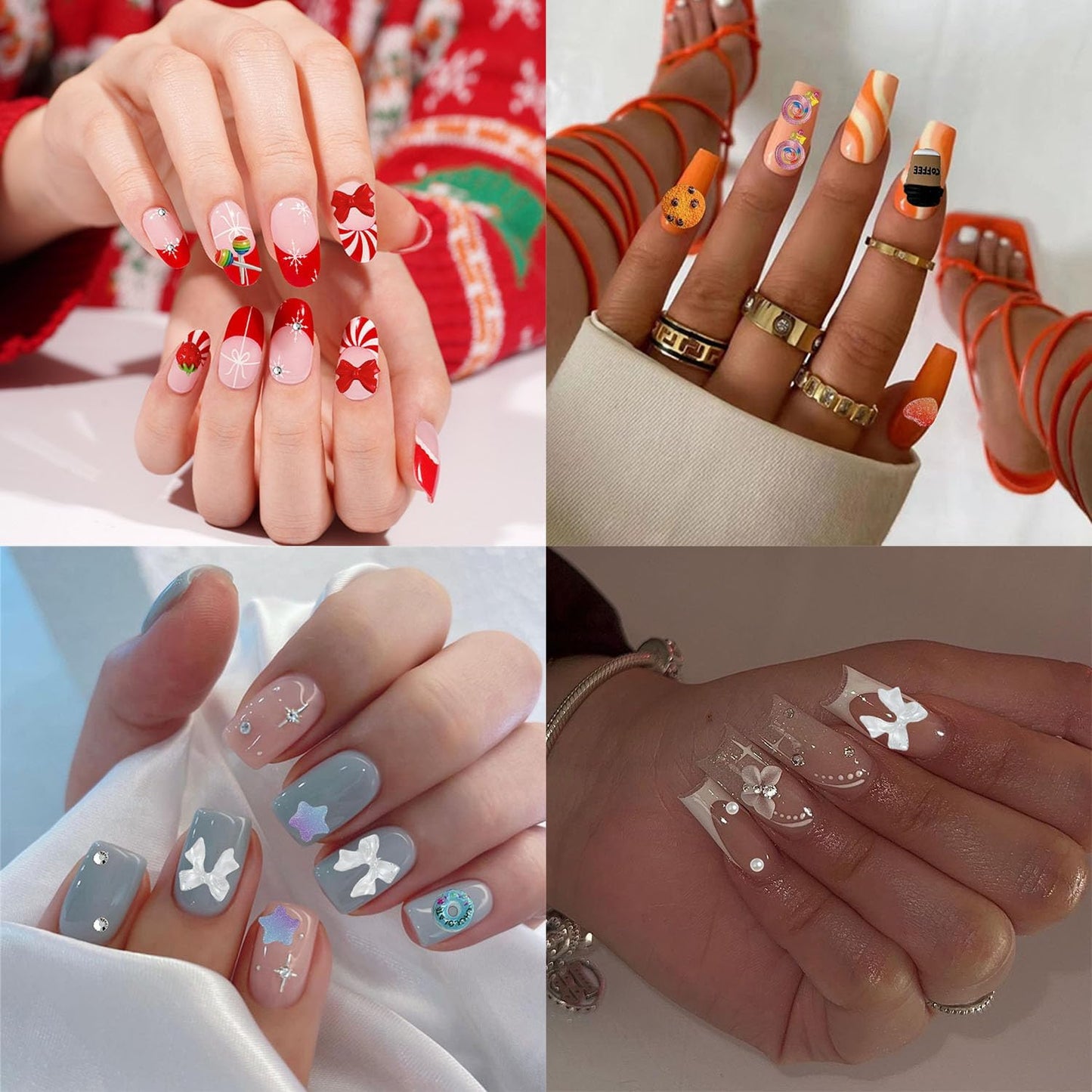 Mixed Colours Flower Nail Charms, Cute Strawberr Candy Star Heart Bow Charms for Nails, Alloy Cherry Gold Bead White Pearl Nail Art Designs for Nail Decorate DIY Craft Body Face Craft and Salon Use