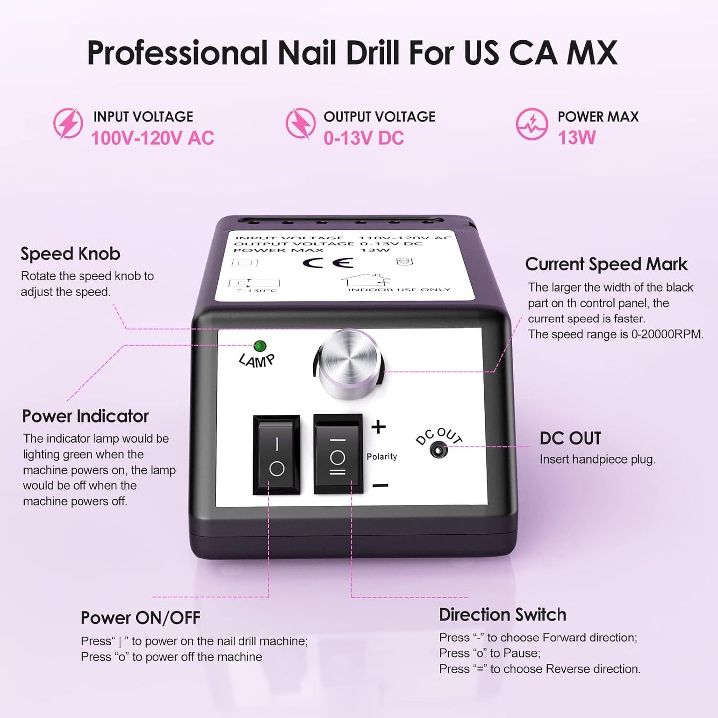 Professional Nail Drill Machine 20000 RPM Efile Electric Nail Filer Kit for Finger Toe Nails, Acrylic Gel Nails, Manicure Pedicure Drill with 6Pcs Nail Bits, 106Pcs Sanding Bands - Black