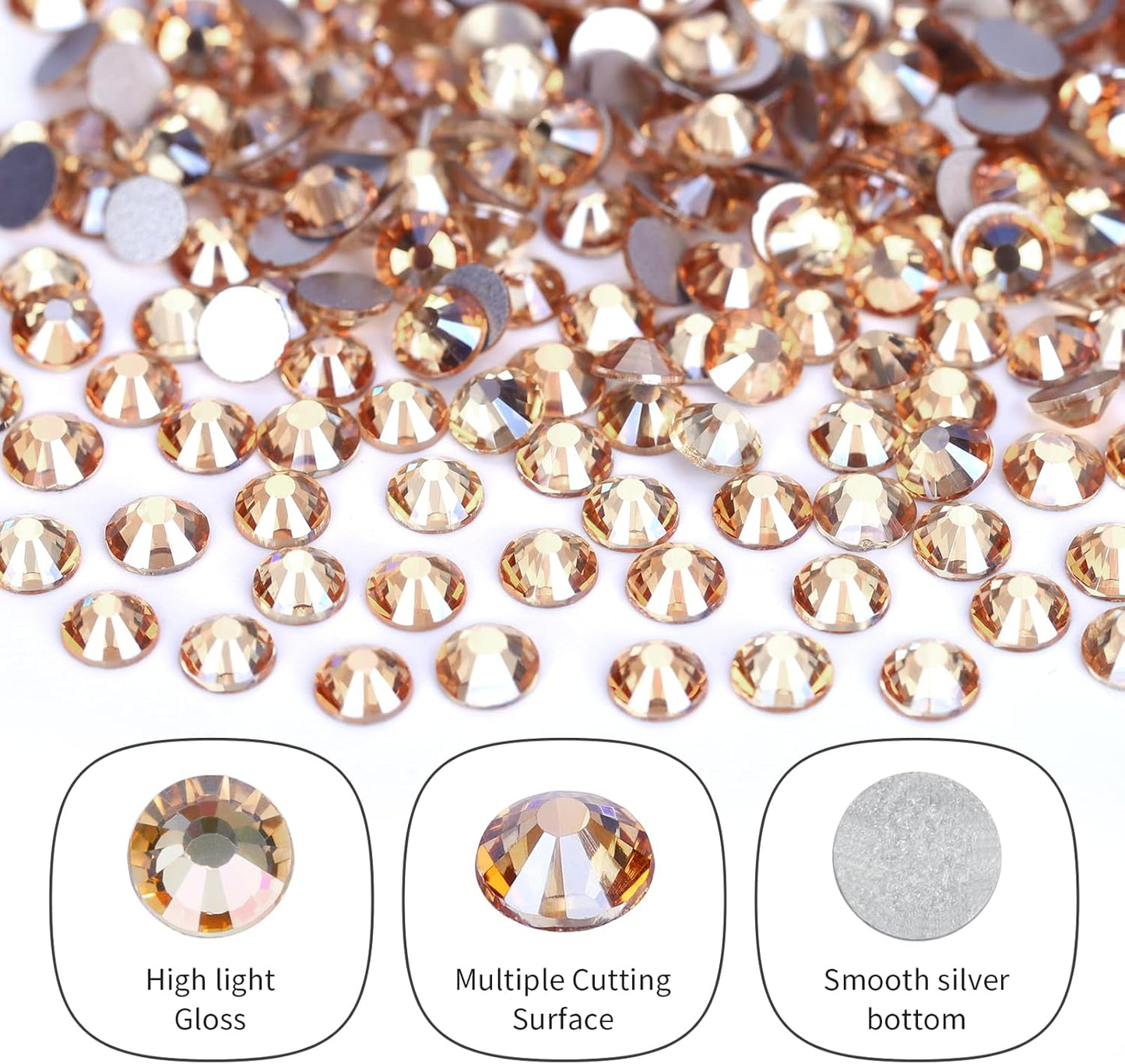 10000PCS Golden Shadow Rhinestones Bulk, Flat Back Crystal Glass Stone Round Gems,SS10, 2.7-2.9mm