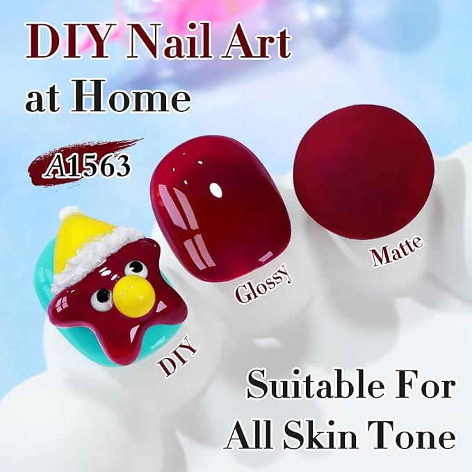 Double Rhythm 0.50 OZ Gel Polish Hema Free Same Color Same Bottle Golden Round Translucent Neutral Natural Milky 15 ML Jelly UV Polish Art DIY at Home (Dark Burgundy-C1563)