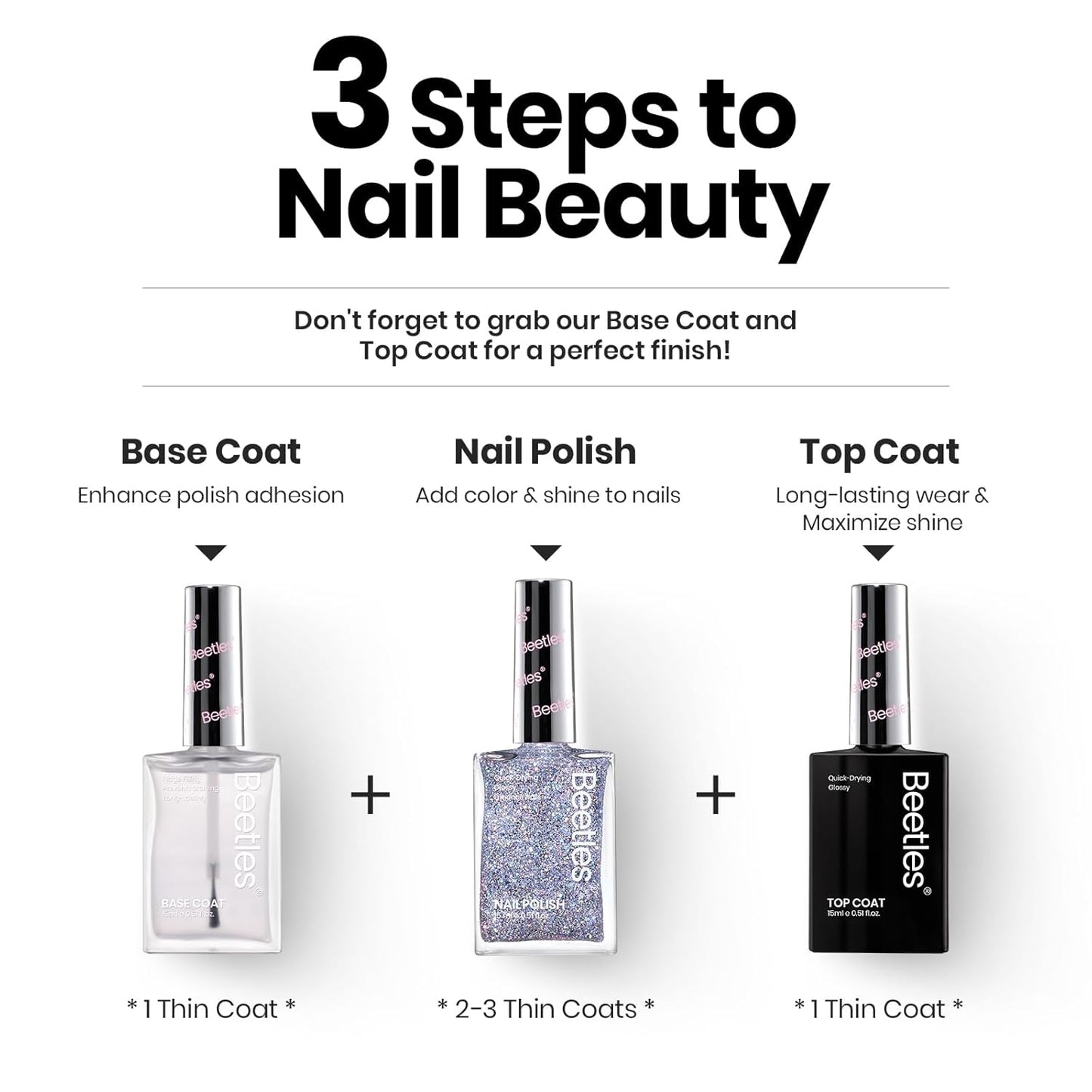 Beetles Silver Glitter Nail Polish, 1Pcs 15ml Silver Color Sparkle Nail Polish Quick Dry, Holographic Nail Lacquer Art Effect for Nail Salon DIY at Home, Nail Art Design for Women