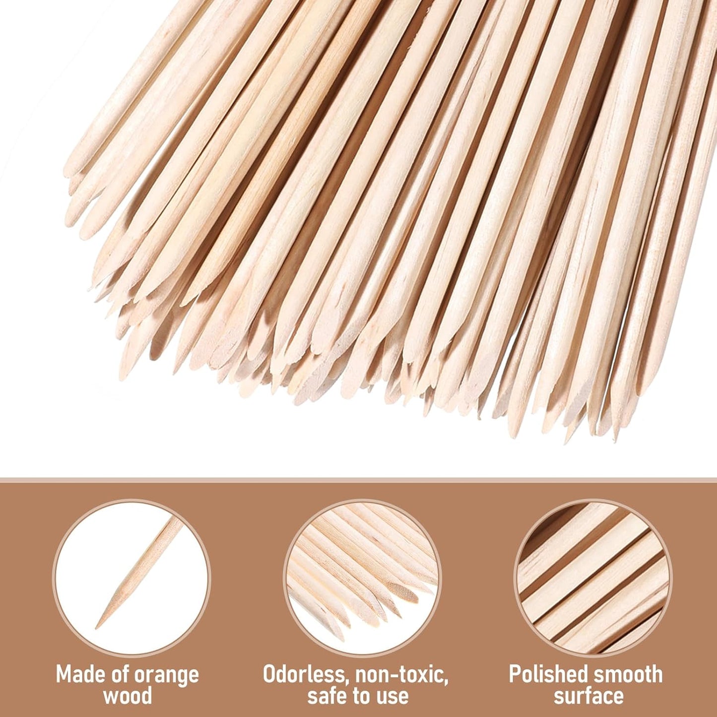 100 PCS 7 Inches Wood Double Heads Cuticle Pusher Stick, Extra Long Orange Wood Sticks for Nails Stick Manicure Pedicure Tool Nail Cuticle Remover and Cleaning Tool Set for Home and Salon