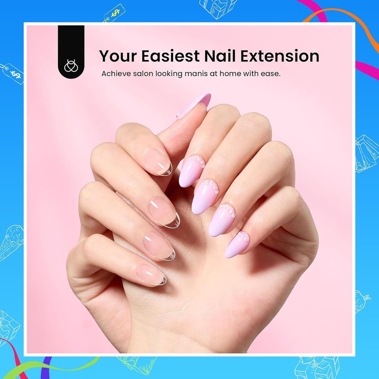 Beetles Gel Nail Kit Short Almond with Nail Dehydrator and Primer, 576Pcs Half Matte Etch-X Gel Nail Tips Solid Nail Glue Mini Nail Lamp Acrylic Nail Tips Easy DIY Nail Extension Set Gift for Women