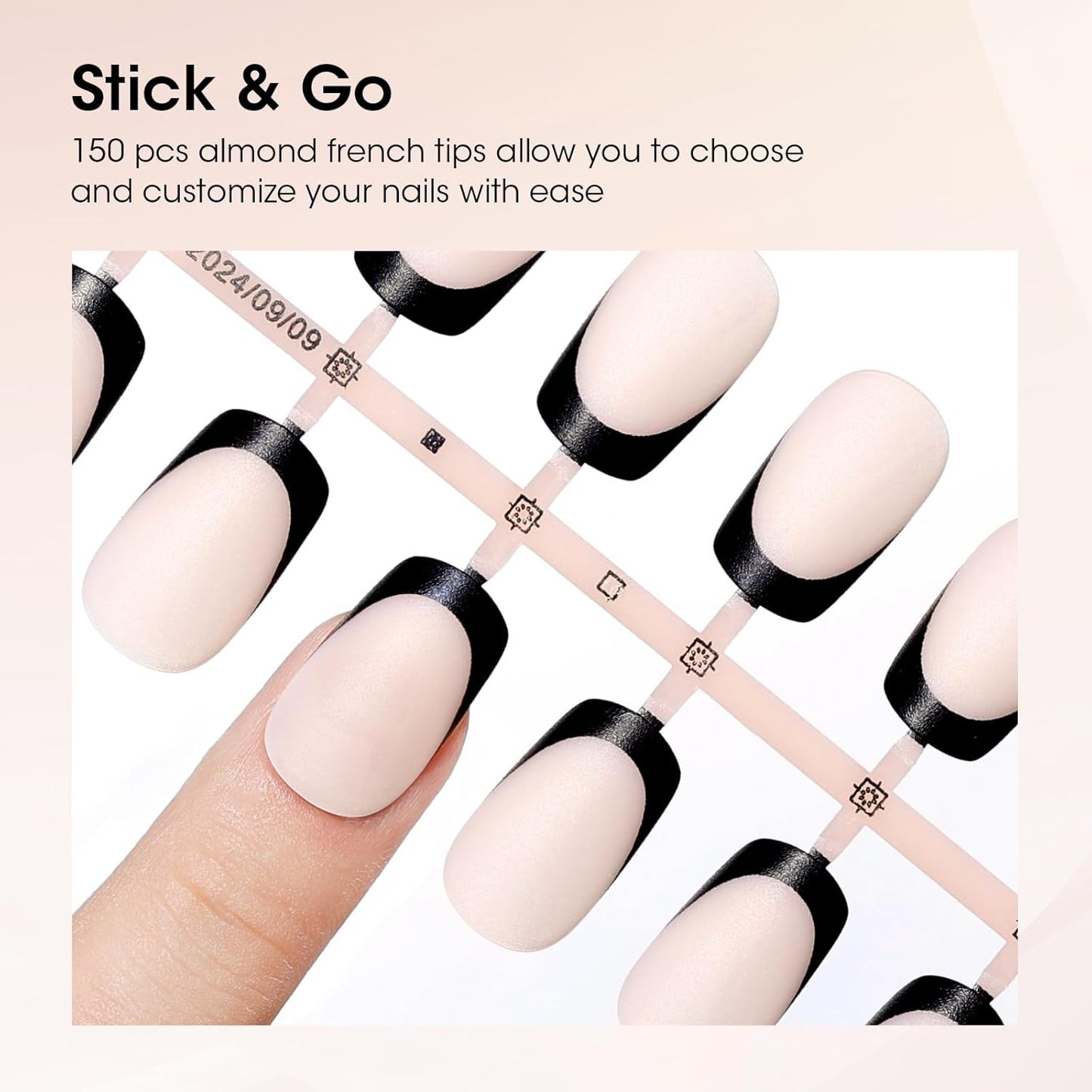Gellen French Tip Press on Nails, Soft Medium Square French Gel Nails 150 Pcs, Classic Pink French Tip Nails, 3 in 1 No Need to File Natural Full Cover Tips 15 Sizes, Glue On Nails for Women Nails Art