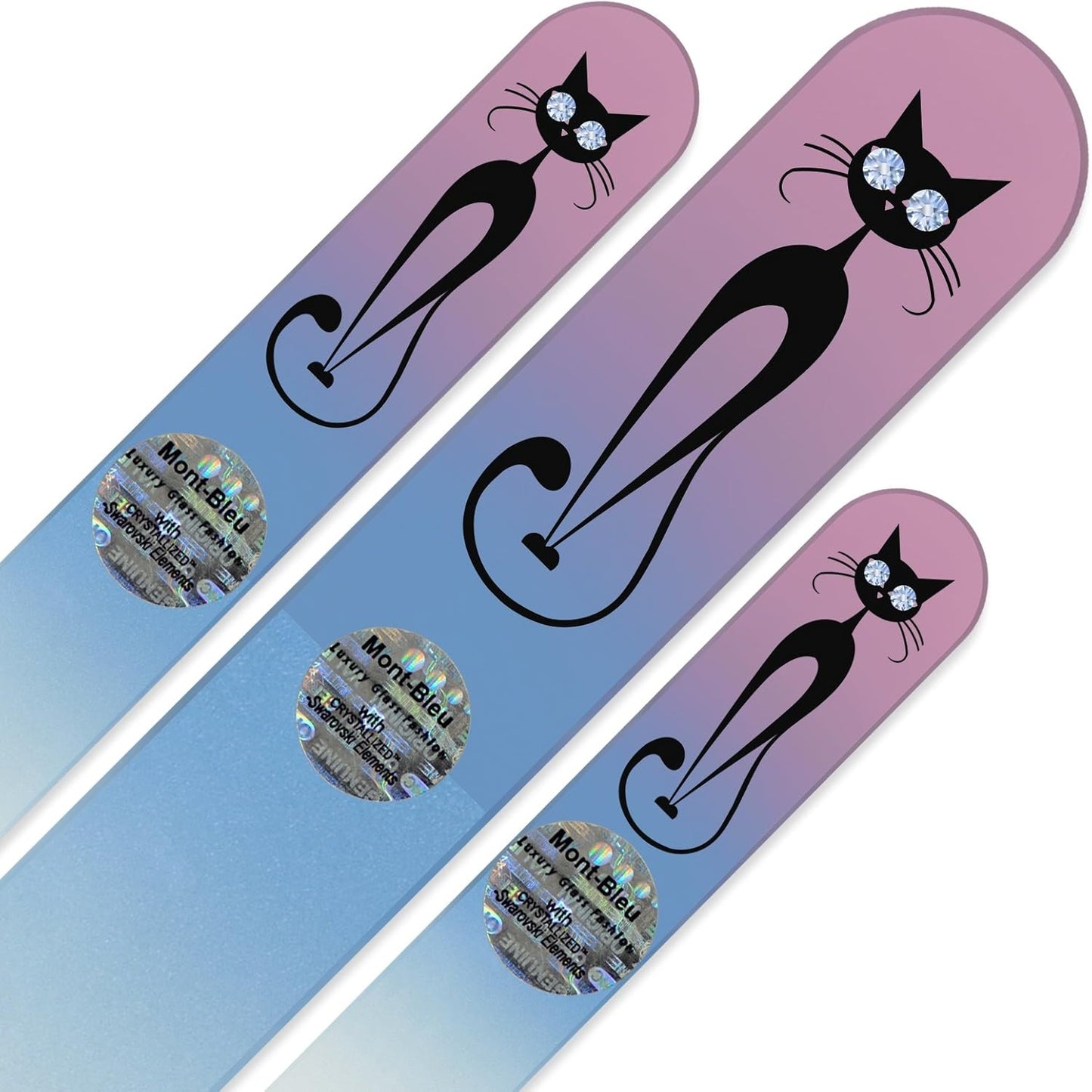 Mont Bleu Set of 3 Cats Crystal Nail Files Hand Decorated with Crystals - Handmade - Czech Tempered Glass
