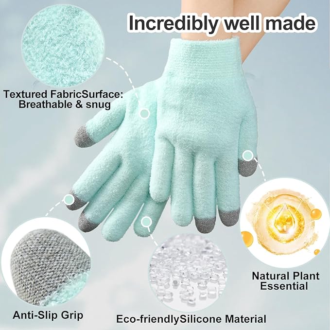 MoyRetty Touchscreen Silicone Moisturizing Gloves for Dry Hands Overnight, Reusable Hand Spa Gloves with Vitamin E & Jojoba Oil(Green)