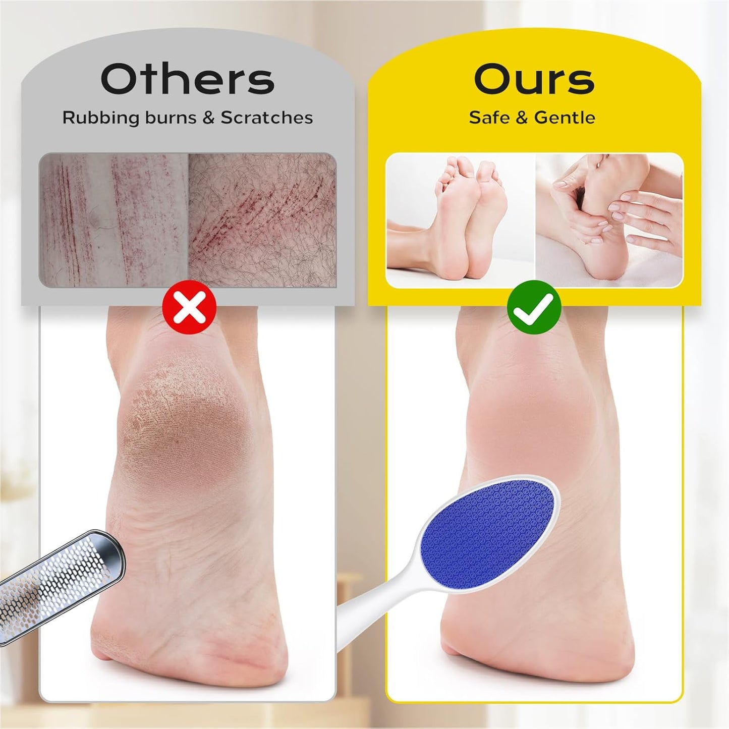 Foot File, Nano Glass Foot File Callus Remover with Handle, 2-in-1 Foot Scrubber Dead Skin Remover, Gentle Exfoliation Foot Buffer Pedicure Tools for Feet-Blue