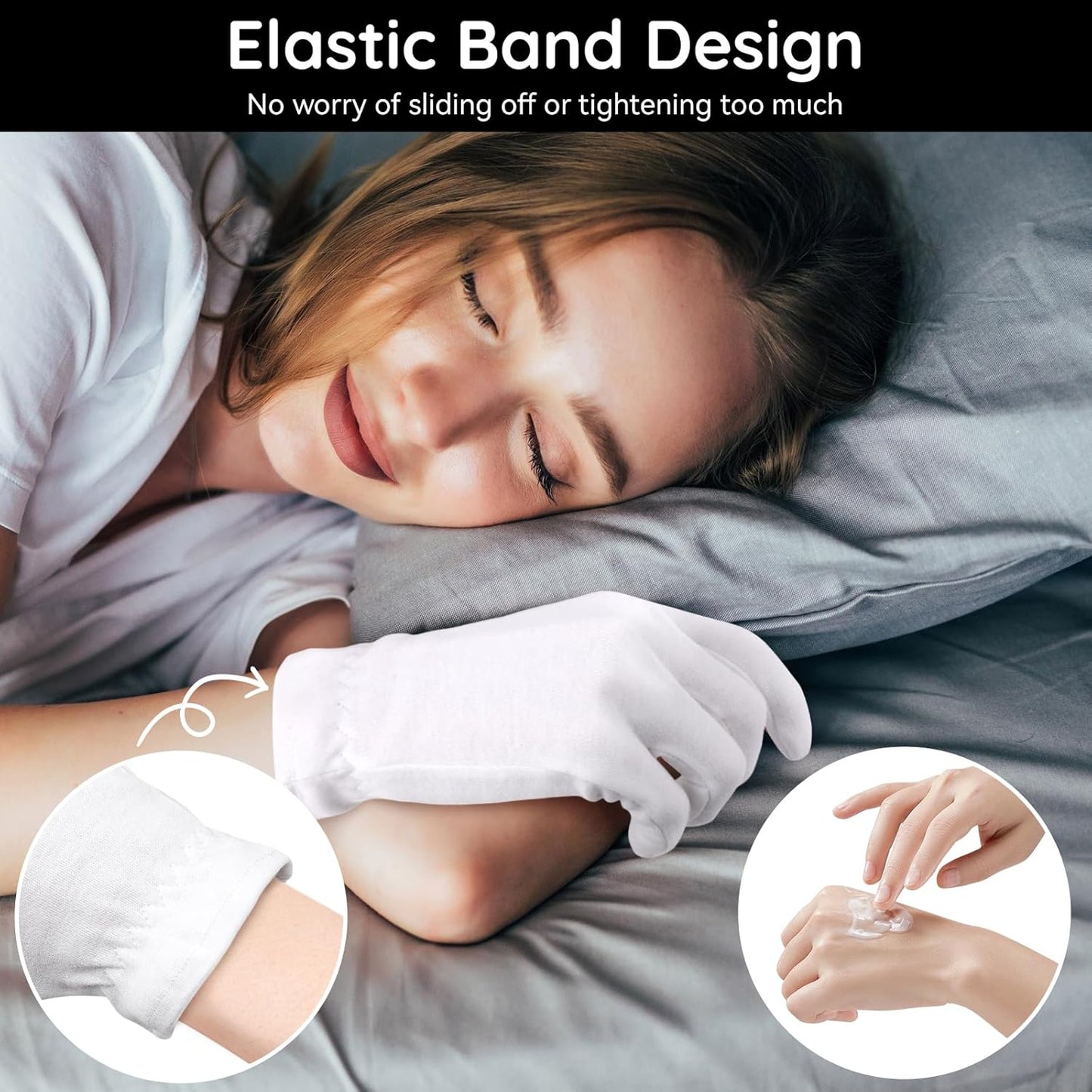 Segbeauty 24 Count White Cotton Hand Gloves with Elastic Band, Extra Large Lotion Moisturizing Gloves (12 Pairs) for Men and Women, Dry Skin Care Overnight Sleeping Gloves