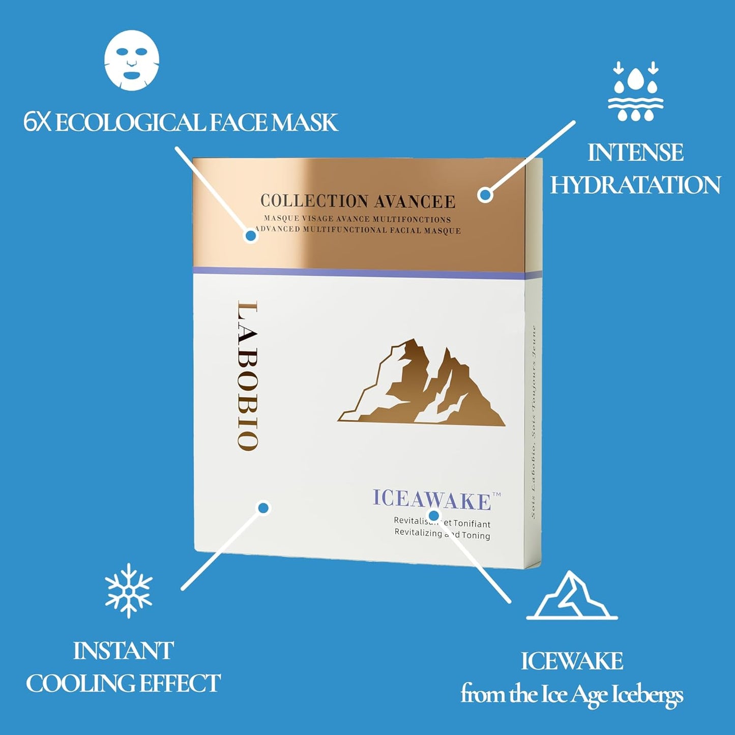 Iceawake Advanced Multifunctional Facial Mask – 6x20ml | Hydrating & Revitalizing Face Mask with Probiotics, Prebiotics, Natural Extracts – Skin Microbiome Care – All Skin Types