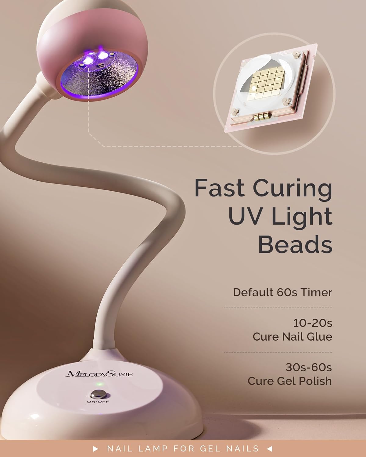 MelodySusie 2 in 1 Professional Nail Desk Lamp and Flash Cure UV Nail Lamp for Nail Art Fill Light&Curing,Cordless Gooseneck UV Light for Gel x Nails with 2 Timers, Rechargeable, Salon Use