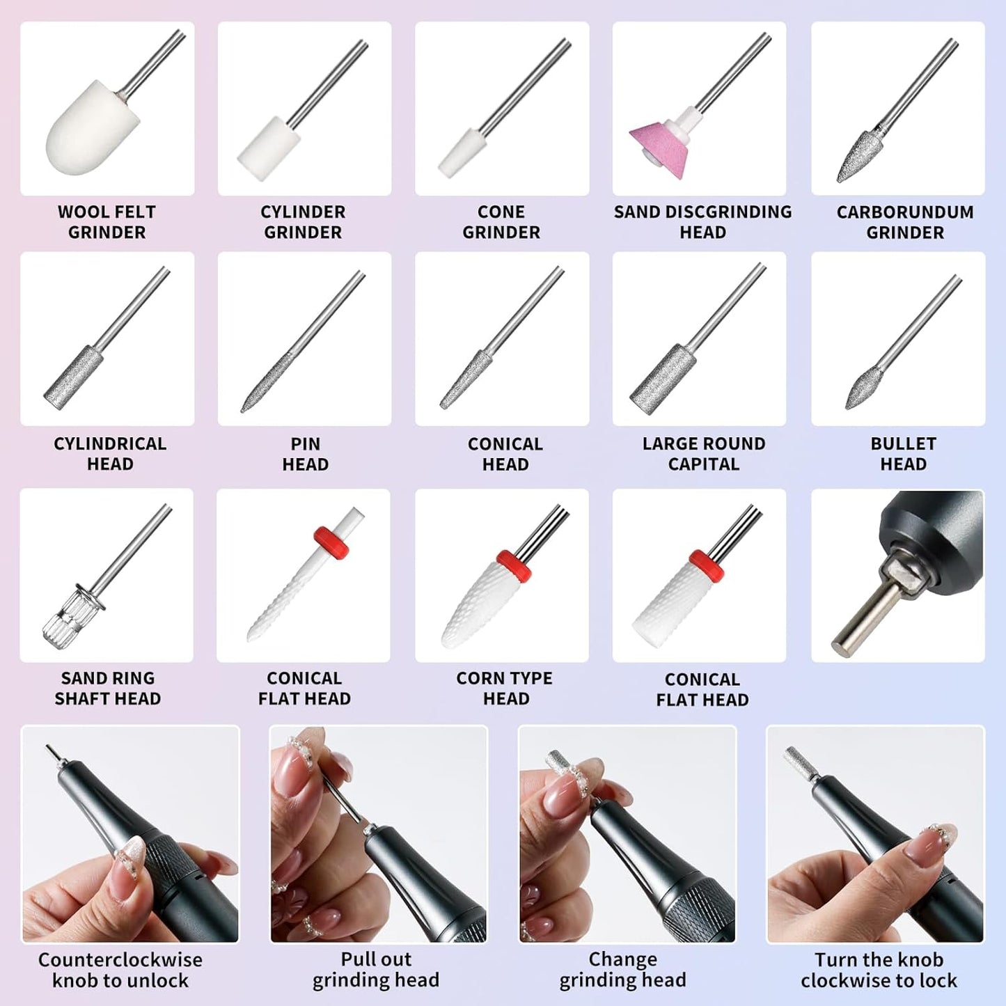 Professional Electric Nail Drill Kit 35000RPM with 14PCS Bits Pink Portable Rechargeable Cordless File Machine for Acrylic Gel Powder Nails and Manicure Pedicure Toenail Tool Salon Set