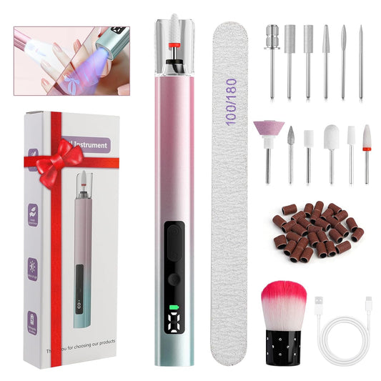 Electric Cordless Nail Drill with UV & LED Lights - 12+ Bits Kit for Gel/Acrylic/Dip Nails, Rechargeable Portable Nail File, 5 Speeds, Salon & Home Use (Gradient)