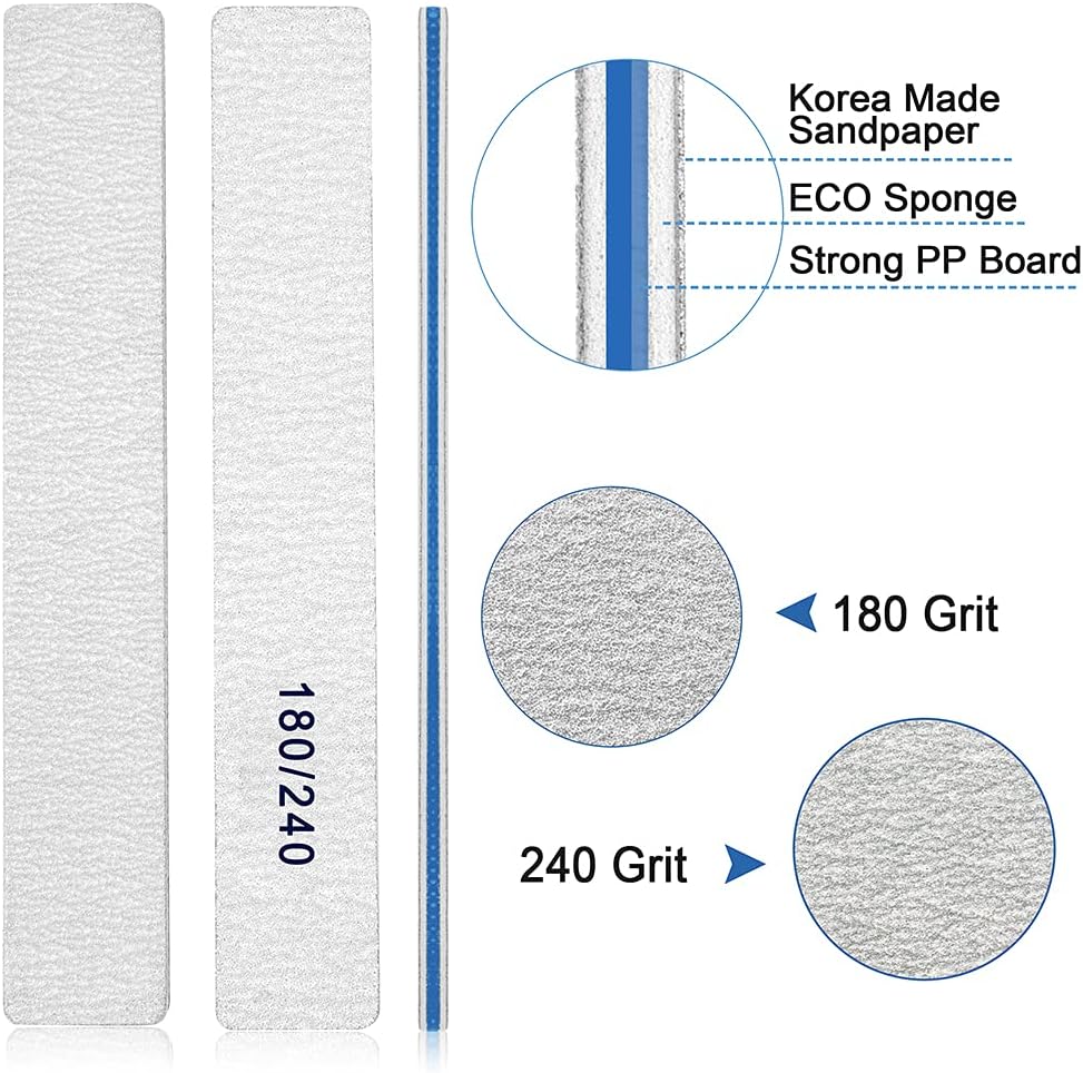 Nail File-Nail Files for Natural Nails 180/240 Grit, Emery Boards Nail Files Double Sided, 12 PCS Professional Manicure Tools for Nail Tech