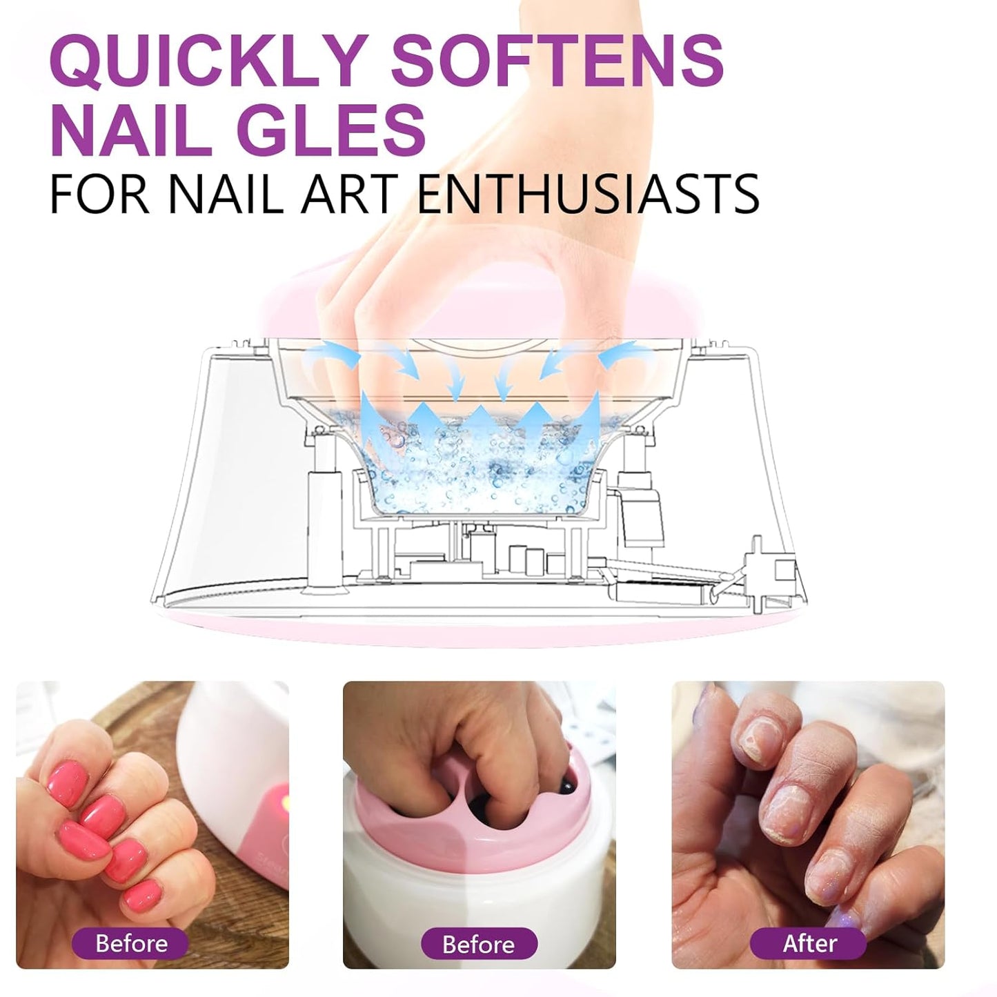 Soak off Bowl, Electric Nail Soaking Bowl Manicure Nail Soaker Nail Polish Remover Machine with Silver Cuticle Pusher for Dip Powder Acrylic Nails Gels, Pink-White