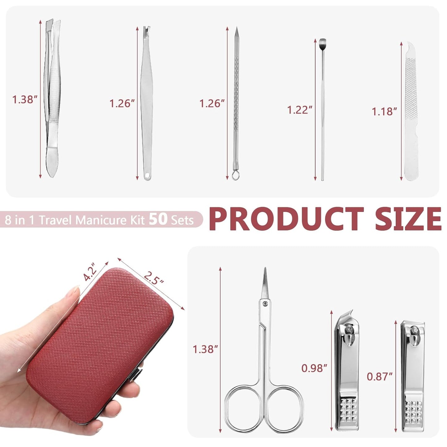Geosar 50 Set Travel Manicure Kit Nail Clippers Pedicure Professional Nail Care Tools Stainless Steel Grooming Nail Set with Portable Travel Case Gifts for Family(Red)