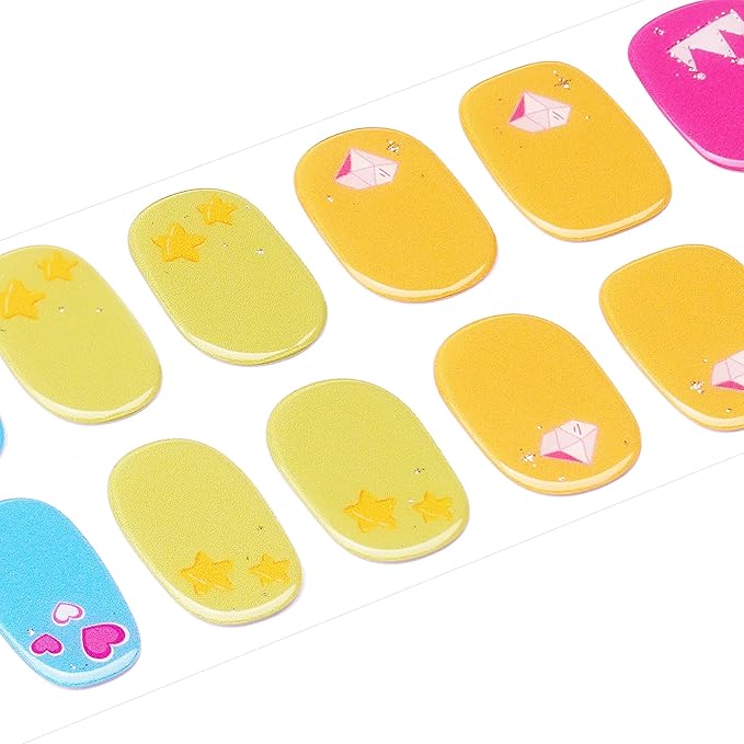 DANNI & TONI Kids Gel Nail Strips Diamond Crown Heart Accent Nails Salon-Quality Peel & Stick Manicure for Children (Age 6+)– Safe, Long-Lasting, Easy to Apply |Candy Crown