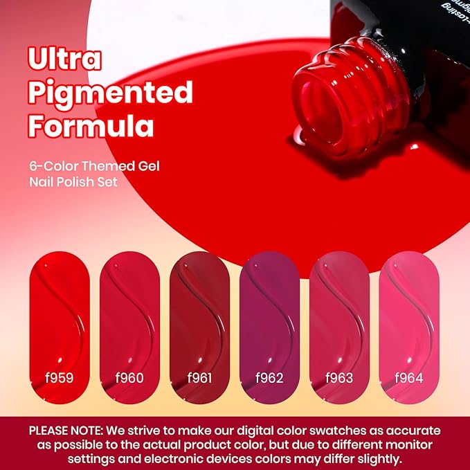 Beetles Red Gel Nail Polish Set - Crimson Horizon 6 Colors Winter Gel Polish Kit Burgundy Bloody Red Pink Colors Soak off UV LED Lamp Needed Manicure DIY Home Gifts for Women
