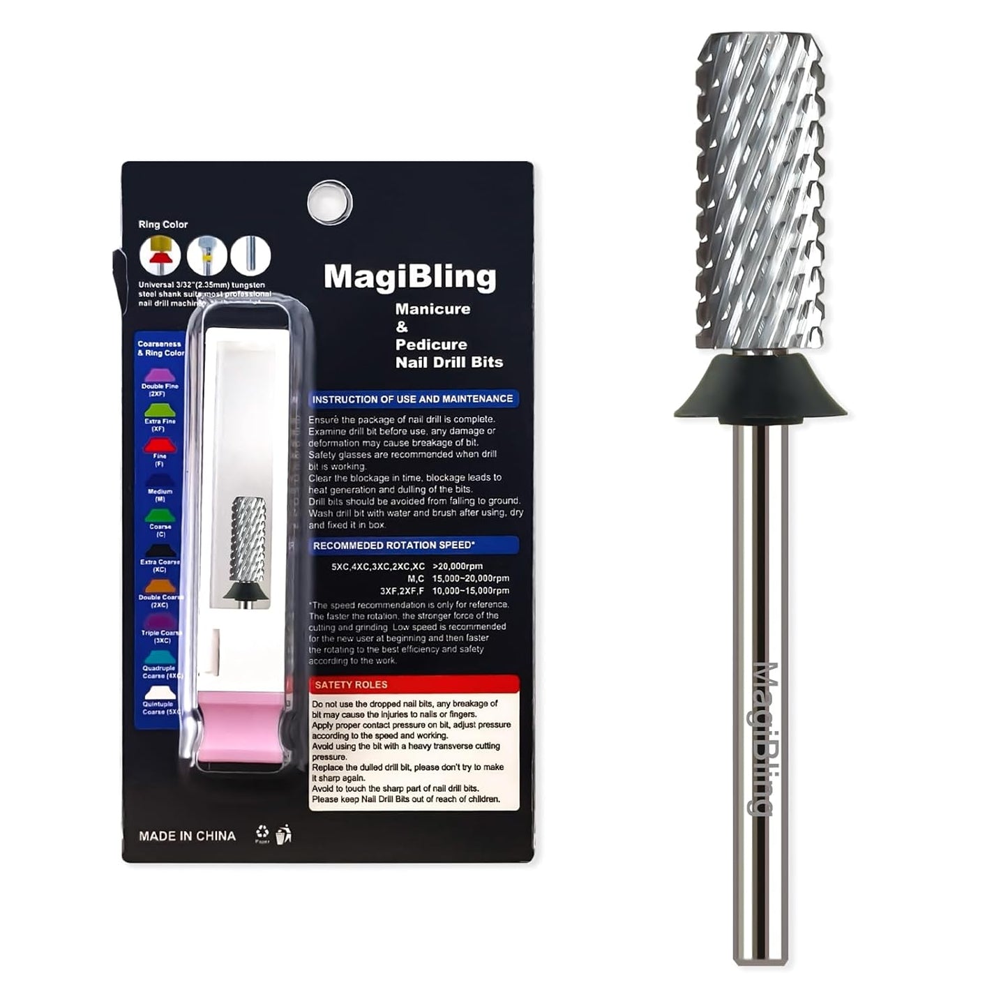 Professional Small Barrel Nail Drill Bits Flat Top, 3/32'' Safety Tungsten Carbide Bits, Two-Way Rotation, Soft and Hard Gel Removal Polishing, Tech and Beginner Bits, Extra Coarse.