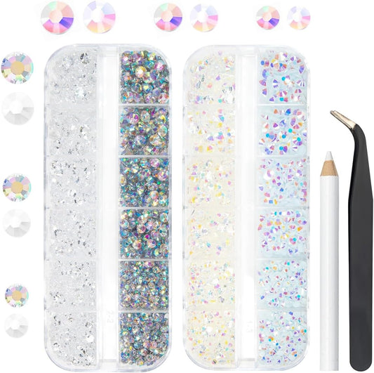 Transparent White AB Jelly Resin Rhinestones for Crafting 3mm 4mm 5mm Flatback Stones Bulk Non-Hotfix Resin Gems Diamonds Crystals Charms Supplies for Nails Eyes Face Makeup DIY Crafts Tumblers