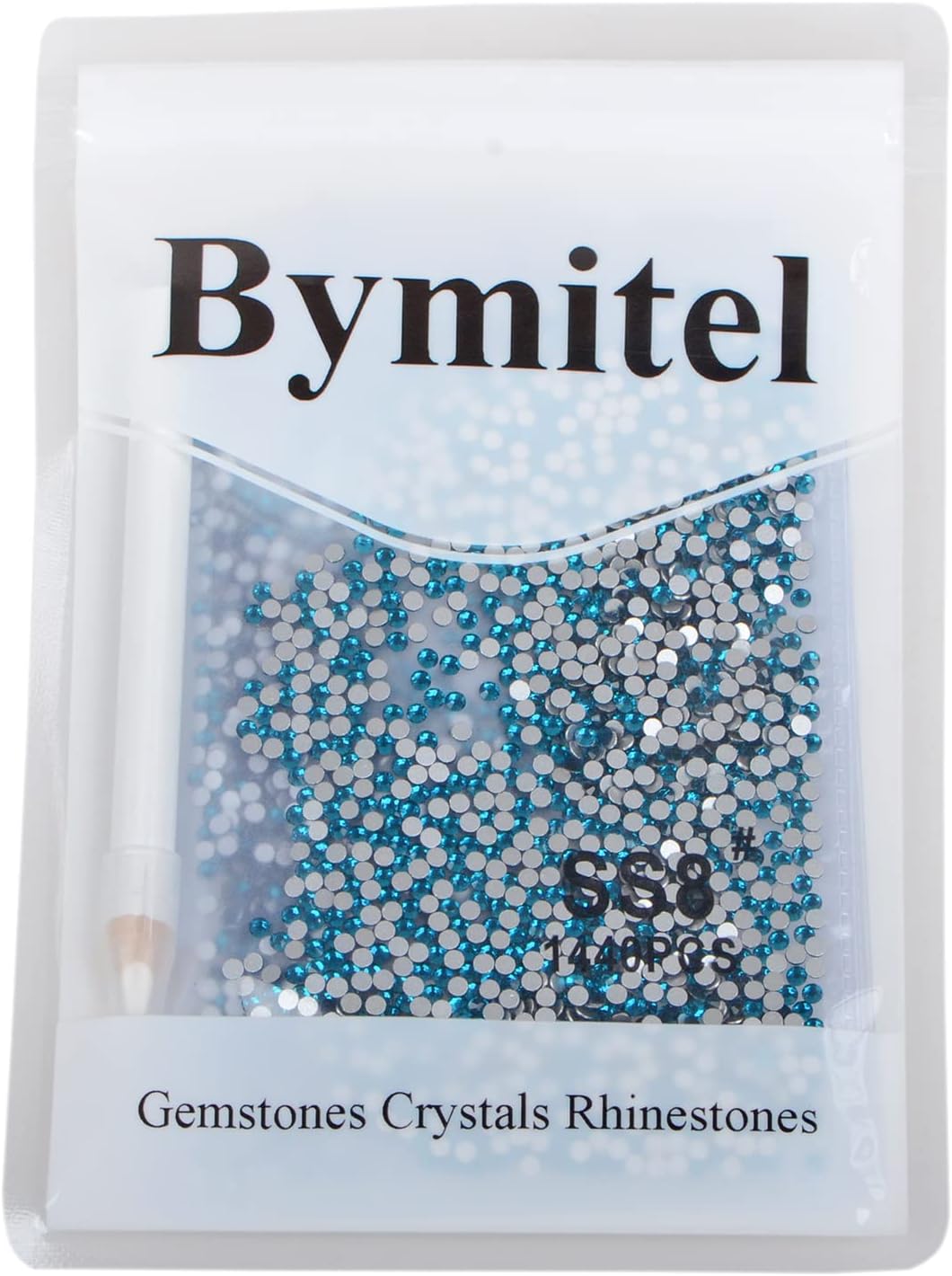 2880PCS Art Nail Rhinestones Non Hotfix Glue Fix Round Crystals Glass Flatback for DIY Jewelry Making with one Picking Pen (ss8 2880pcs, Blue Zircon)