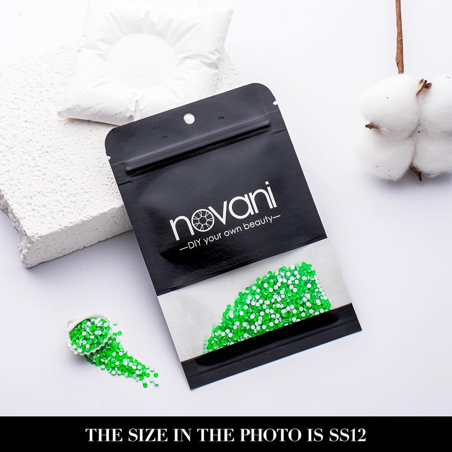 Novani 3000 Pieces Flatback Rhinestones Glass Round Gems Neon-Green Crystals for Nail Art DIY Crafts Clothes Shoes,SS8,2.3-2.5mm