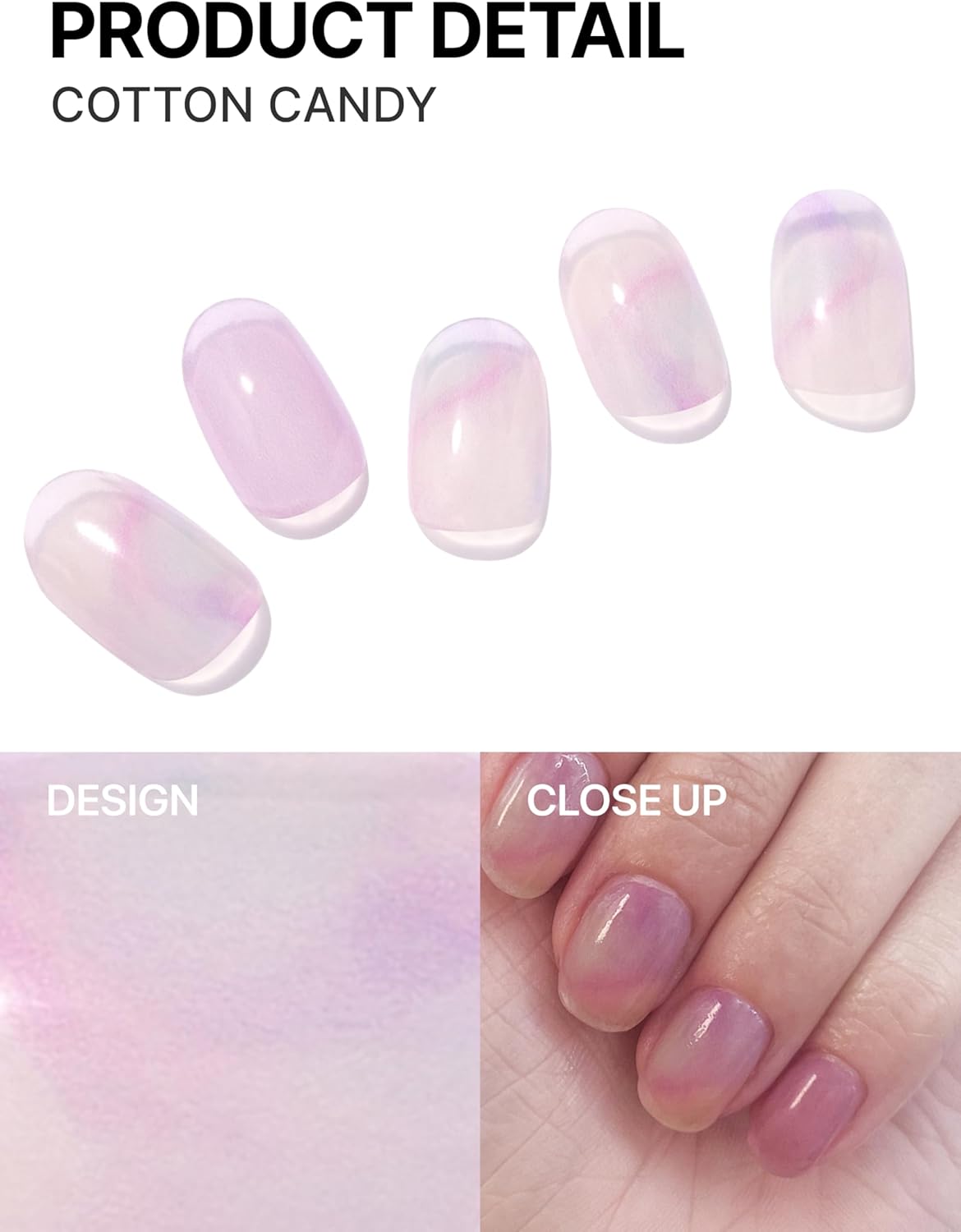 UUUUUU Semi Cured Gel Nail Strips | Salon-Quality | UV Free Gel Nail Wraps for Women | Easy Peel&Stick | Long-Lasting up to 14 Days | 28 Strips Set+File & Wipes | Gift-Ready (Cotton Candy)