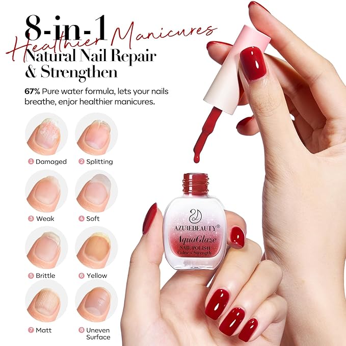 AZUREBEAUTY Dark Red Nail Polish, Burgundy Natural Quick Dry Christmas Nail Strengthening Glossy Finish for DIY Manicure & Nail Art, Salon Quality