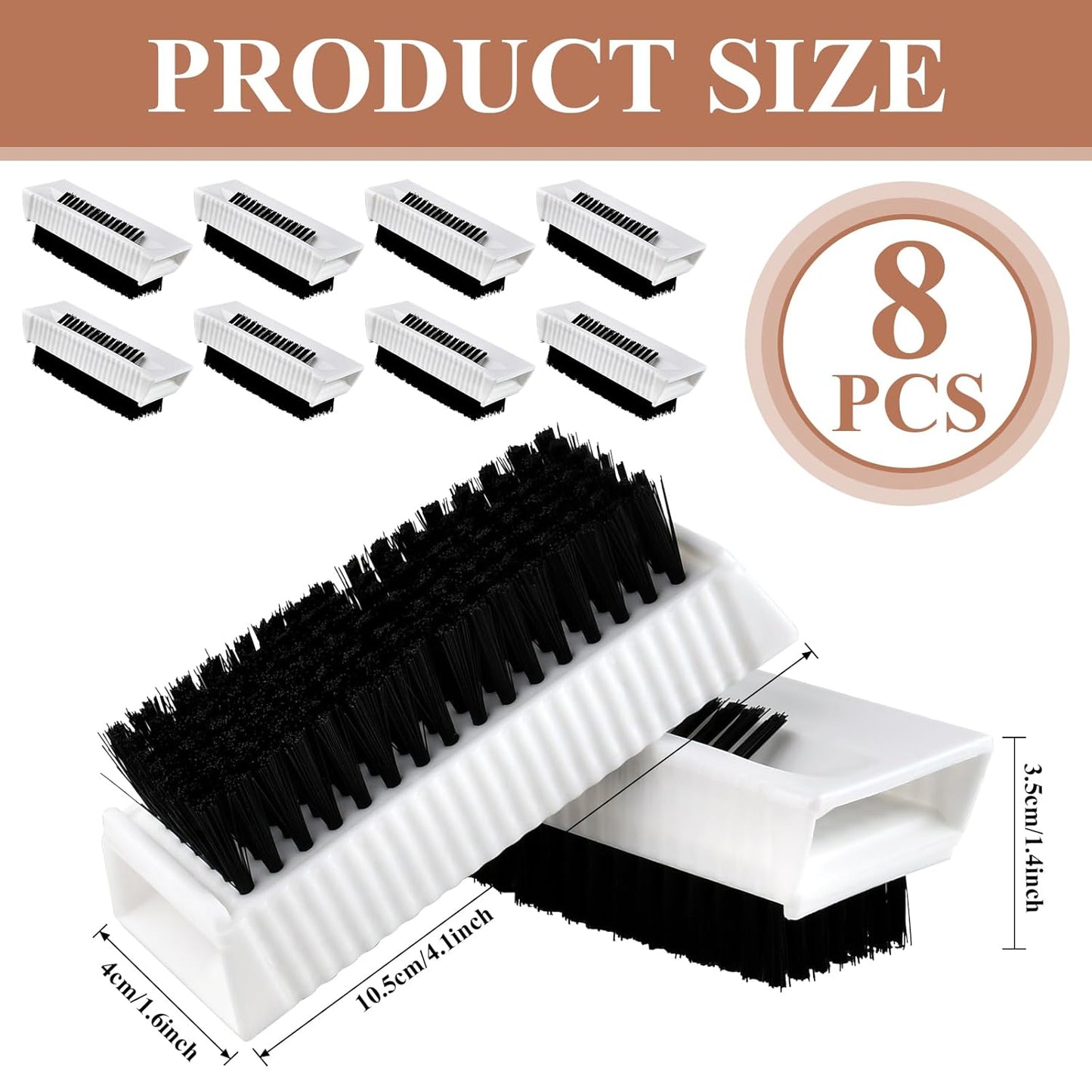 8Pcs Fingernail Brushes, Plastic Surgical Scrub Brushes for Nail Cleaning, Soft Two-Sided Non Disposable Nail Scrubber Brushes for Cleaning Nail and Toes White and Black