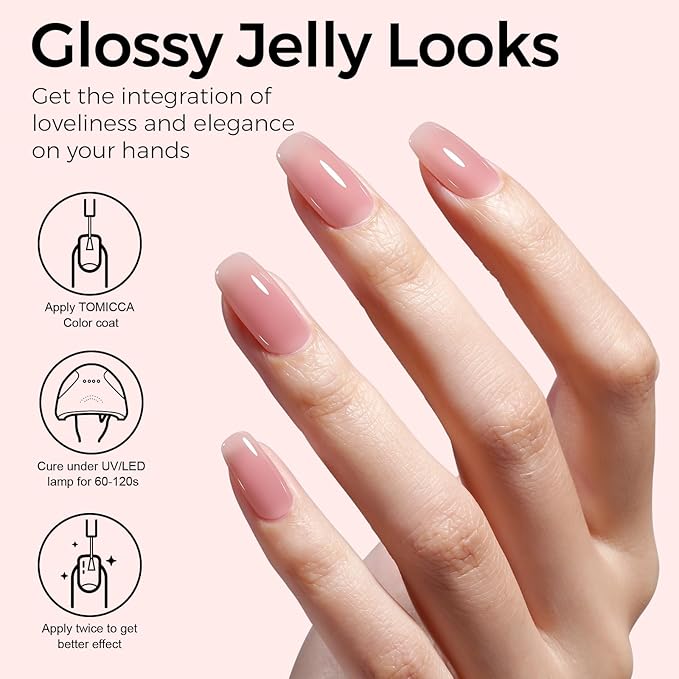 TOMICCA Pink Gel Nail Polish - Clear, Nude, Sheer Translucent Colors - UV Jelly Gel Nail Polish for French Manicure DIY