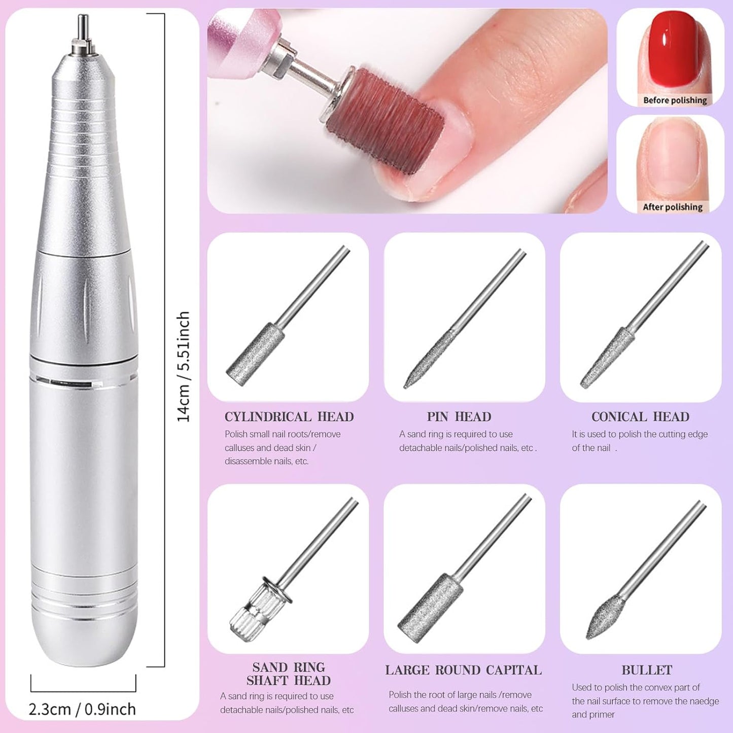 Kylara Electric Nail Drill Professional,45000RPM Portable Nail Drill Kit Cordless E Filer for Acrylic Gel Nails Polishing Removing with LED Display,Low Noise Electric Nail File for Salon&Home