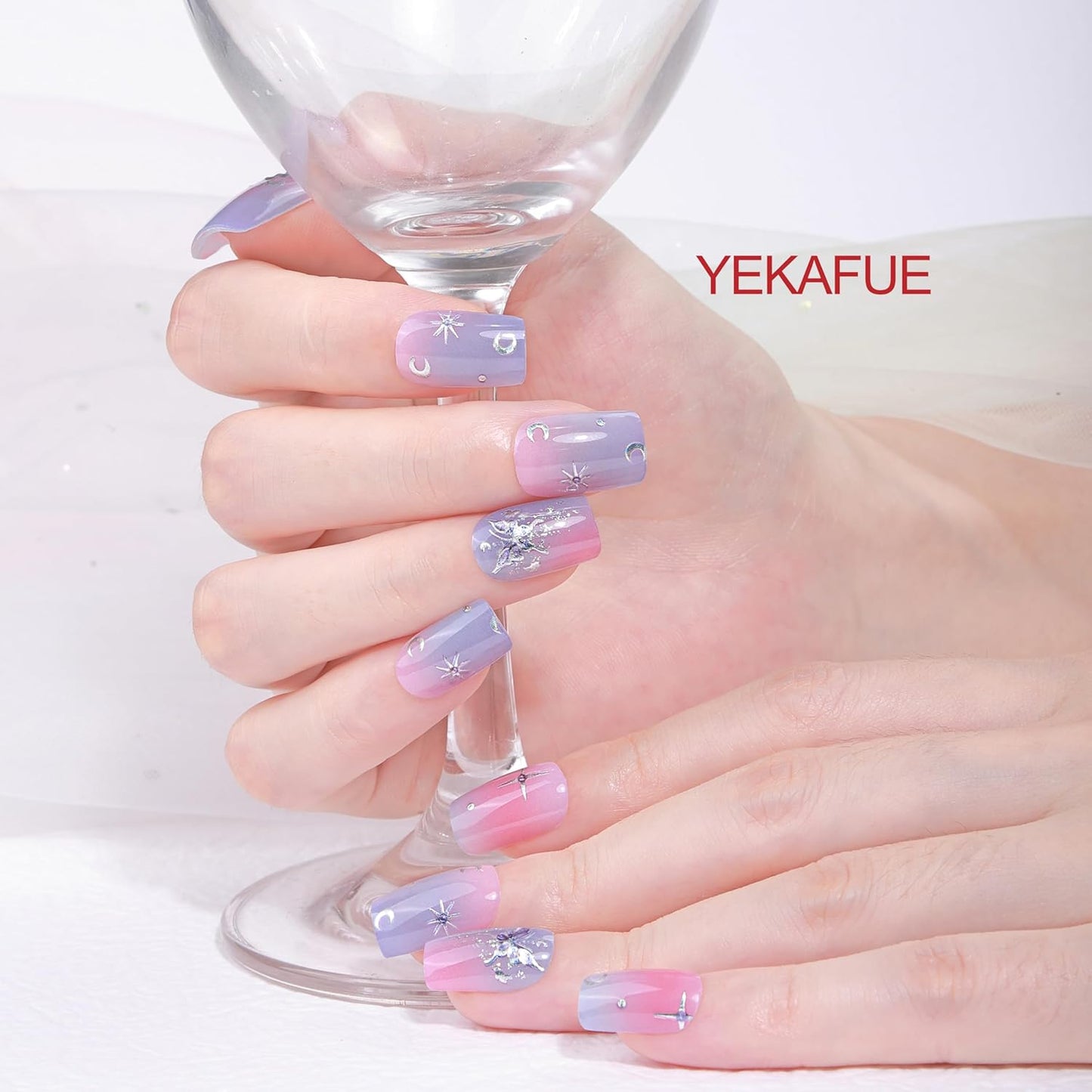 No Lamp Gel Nail Strips 44 Pcs Wraps - Gradient Brown + Pink Purple, Easy Apply Gel Nail Stickers Long Lasting, Salon-Quality, 4 Prep Pads, 2 File, 2 Wooden Stick