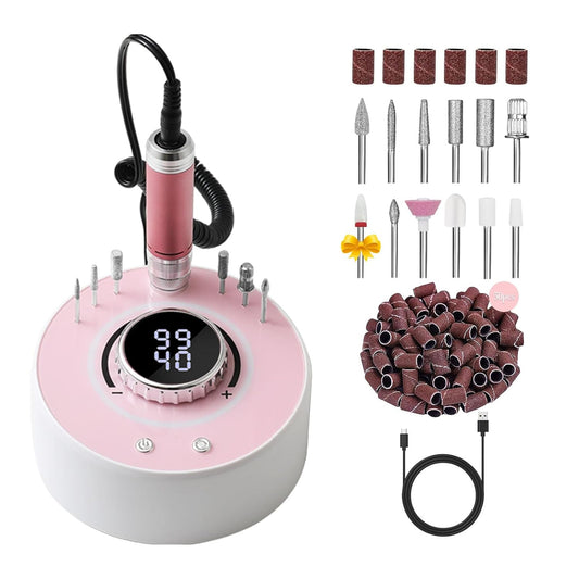 Electric Nail Drill File: Professional 40000RPM Nail E-File Drill, Rechargeable Cordless Nail Drill with Bits & Base for Acrylic Nails Remove Nail Gel Polish Manicure for Home Salon Use (Pink)