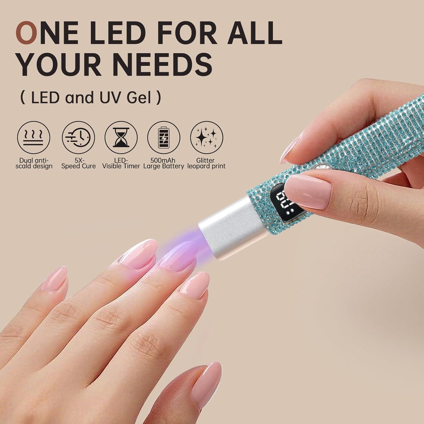 Handheld UV Light for Gel Nails,Mini LED Cordless Nail Lamp for Gel Nail Polish,Portable Flash Cure Lamp,Rechargeable USB Nail Dryer with LCD Display Fast Curing (Blue Diamond)