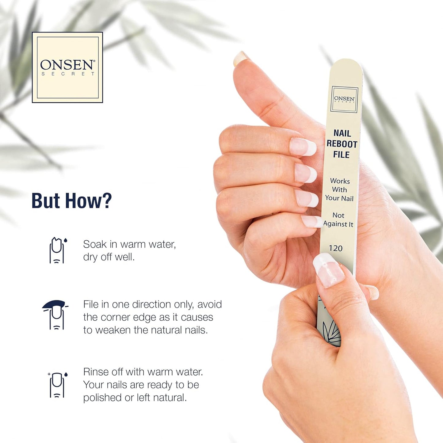 Onsen Secret Japanese Nail File - Professional 10-Pack Nail Files, Double Sided Natural & Acrylic Filers - 120/180 Grit - Disposable, Salon Smooth | Best Onsen File for Shiny Nails
