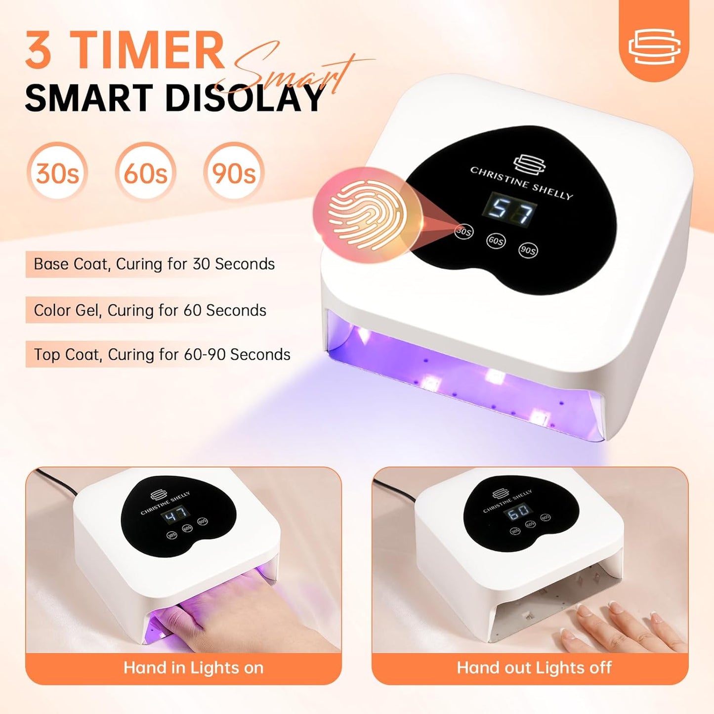 UV Nail Lamp, CHRISTINE SHELLY UV Light for Gel Nails, 48W Plug-in Mini Nail Lamp Nail Dryer with Touch Control Auto Sensor and 3 Timer Settings Nail Light Curing Lamp, Home Nail Art Tools