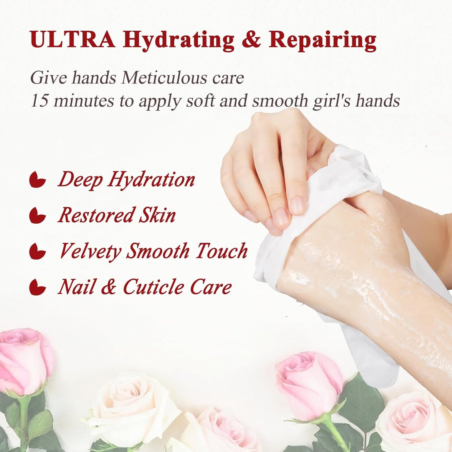 5 Pairs Hands Moisturizing Gloves, Damask Rose Hand Mask, Hand Skin Repair Renew Mask Infused Collagen, Vitamins Natural Plant Extracts for Dry, Aging, Cracked Hands