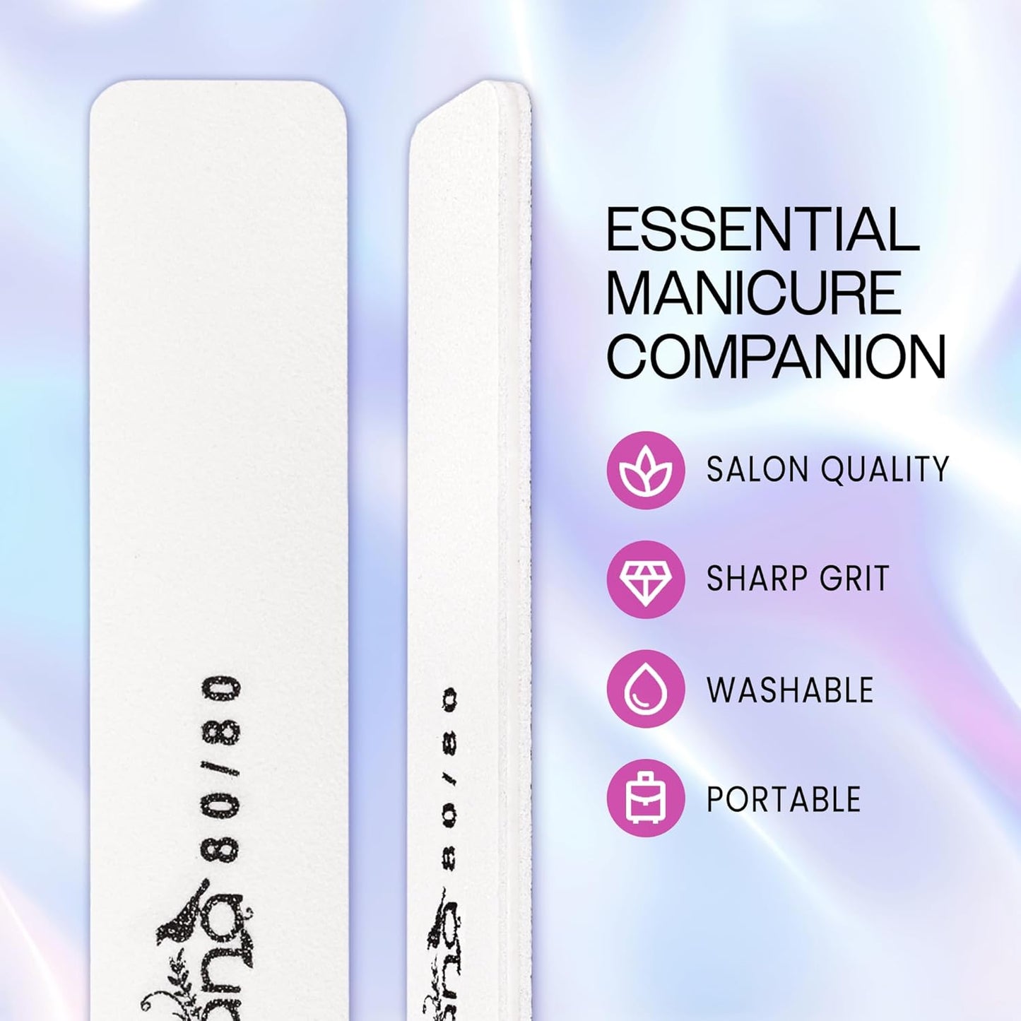 10PCS Jumbo Size PANA Professional Double Sided Nail Files - White, 80/80 Grit - Emery Board Nail Buffering File Manicure Pedicure Nail Polisher Washable
