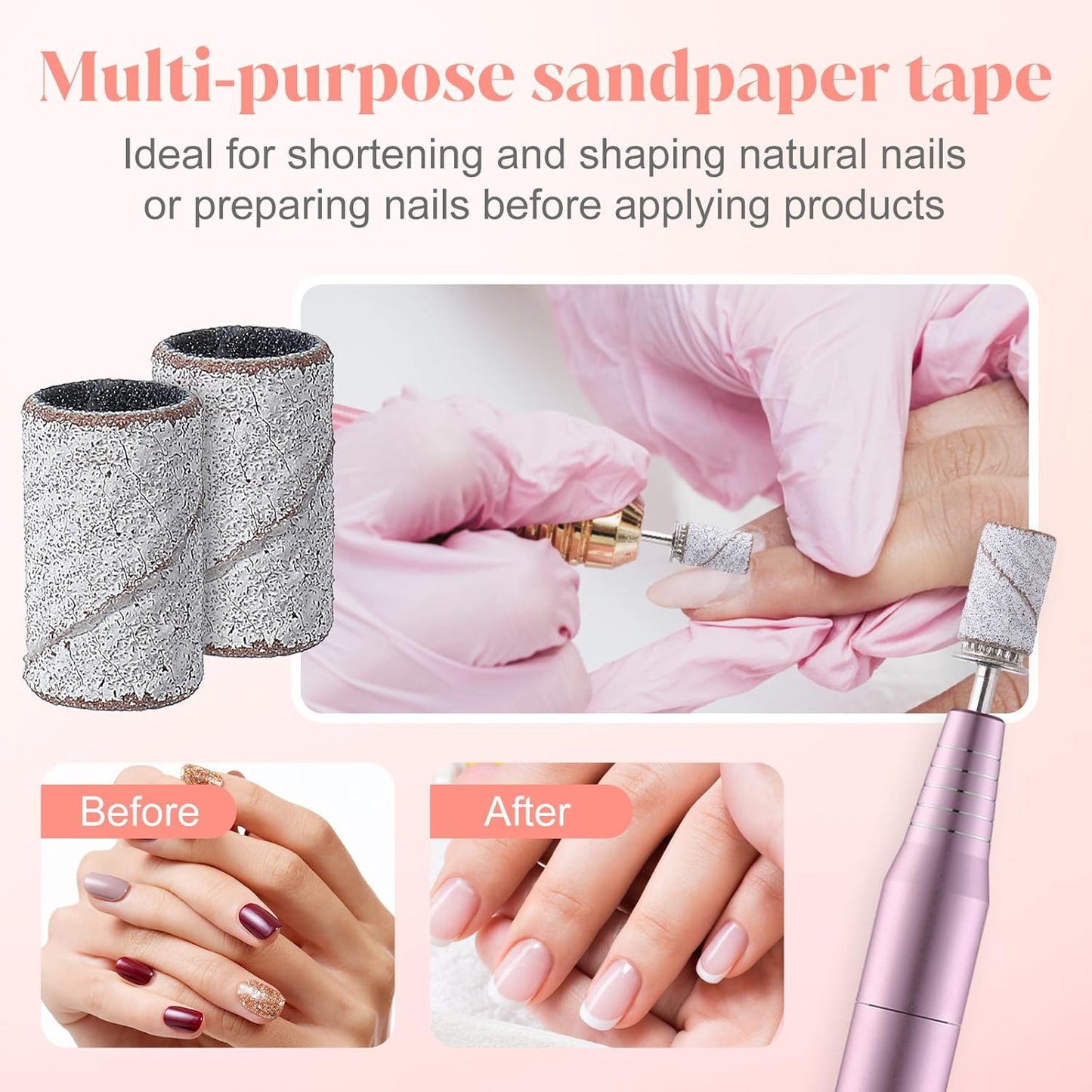 200 Pcs Nail Sanding Bands, 180 Grit Zebra Sanding Bands for Nail Drill with 3/32” Nails Drill Bit for Nails Files, Gel Removing