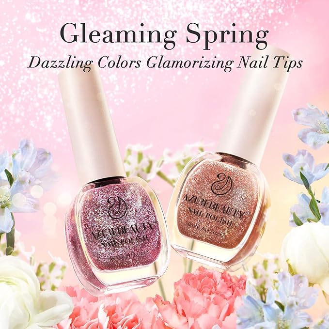 AZUREBEAUTY Cat Eye Nail Polish Set Quick Dry Nude Purple Glitter 2 Colors Nail Lacquer Natural Shine DIY Salon Home Women Gifts 2Pcs 0.34oz