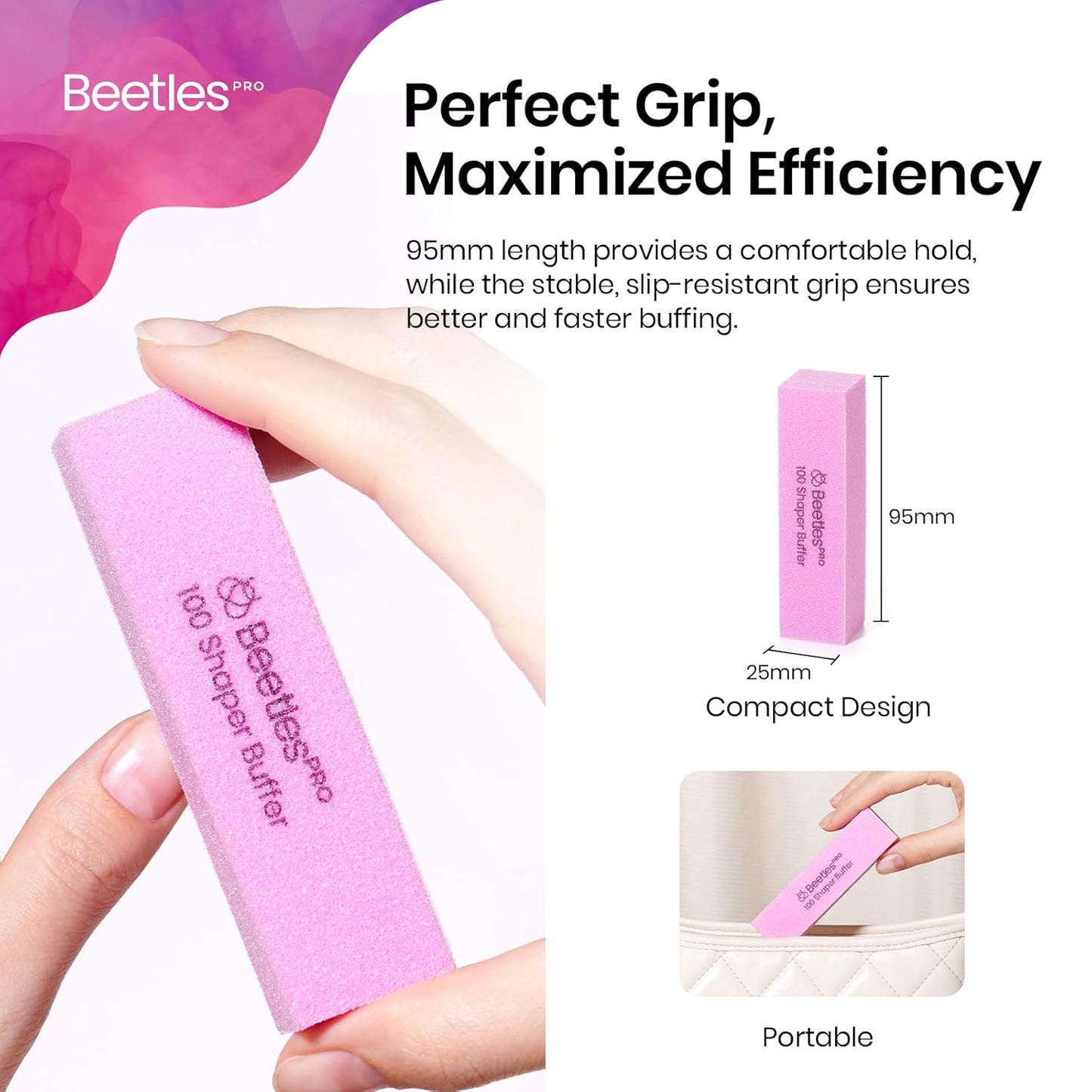 Beetles Nail Buffer Sanding Block, 50 Pcs 100 Grit Polisher Buffing File 4 Sides Nail Files Pink Art Pedicure Manicure File