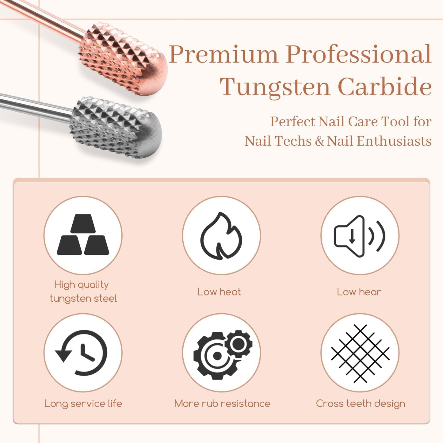BLESWIN Nail Drill Bit 2PCS, Tungsten Carbide Bits 3/32'' Professional Drill Bits for Acrylic, Hard Gel, Dip Powder Nails, Smooth Top Safety COARSE Nail Bits for Dremel Machine (C)