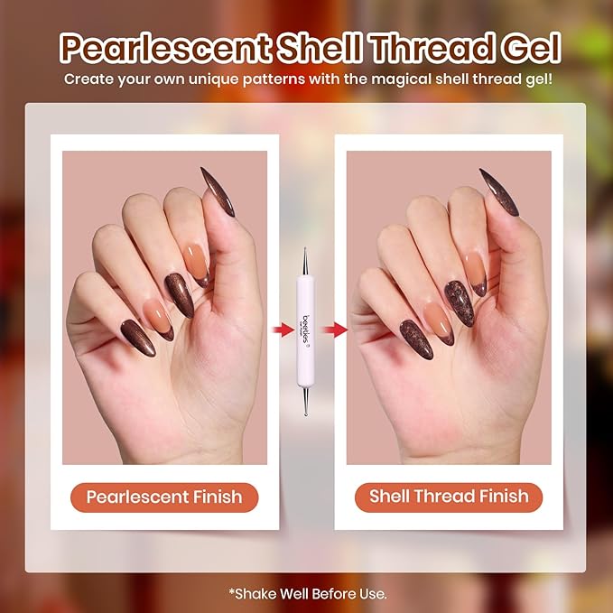 Beetles Fall Gel Polish Set - Toy Eden Gel Nail Polish Set 20 Colors Brown Orange Red Purple Glitter Shell Shread Green Nude Blue 24pcs with Base Coat Glossy Matte Top Coat Gifts for Women