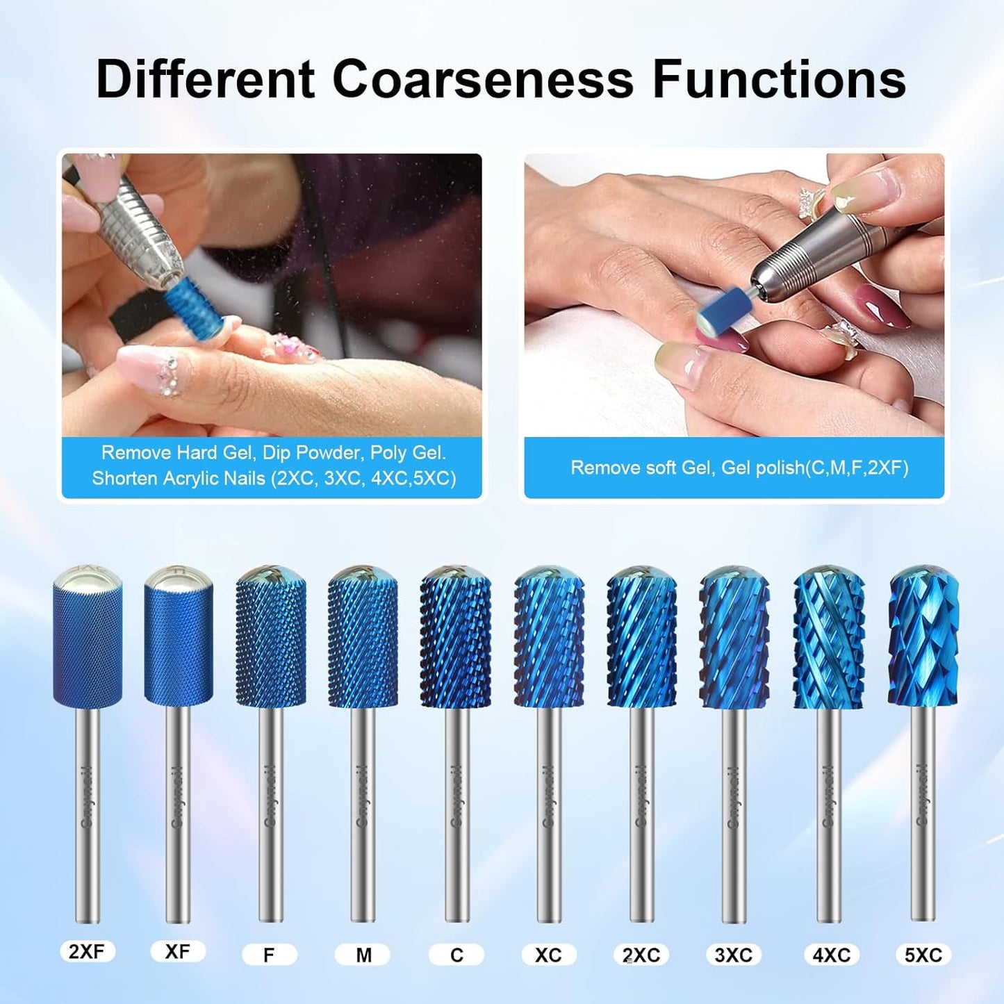 3/32" Large Barrel Smooth Round Top Tungsten Carbide Nail Drill Bit Safety Bit for Gel & Acrylic Removal, 2-Way Rotating Efile Tip, Salon Electric File Accessory (XXF Grit, Blue)