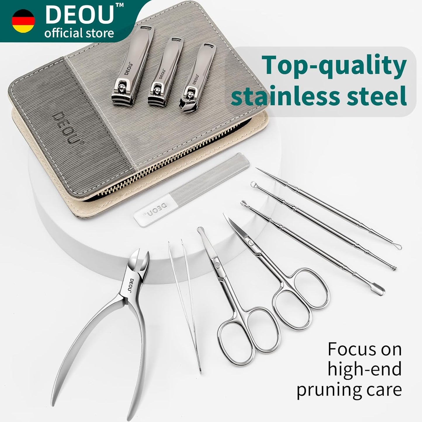 DEOU Manicure Sets Nail Clippers Stainless Steel Manicure and Pedicure kit Girls Professional Nail Files and Men's Grooming Scissors Tools for Home Personal Care or Gifts (Gray)