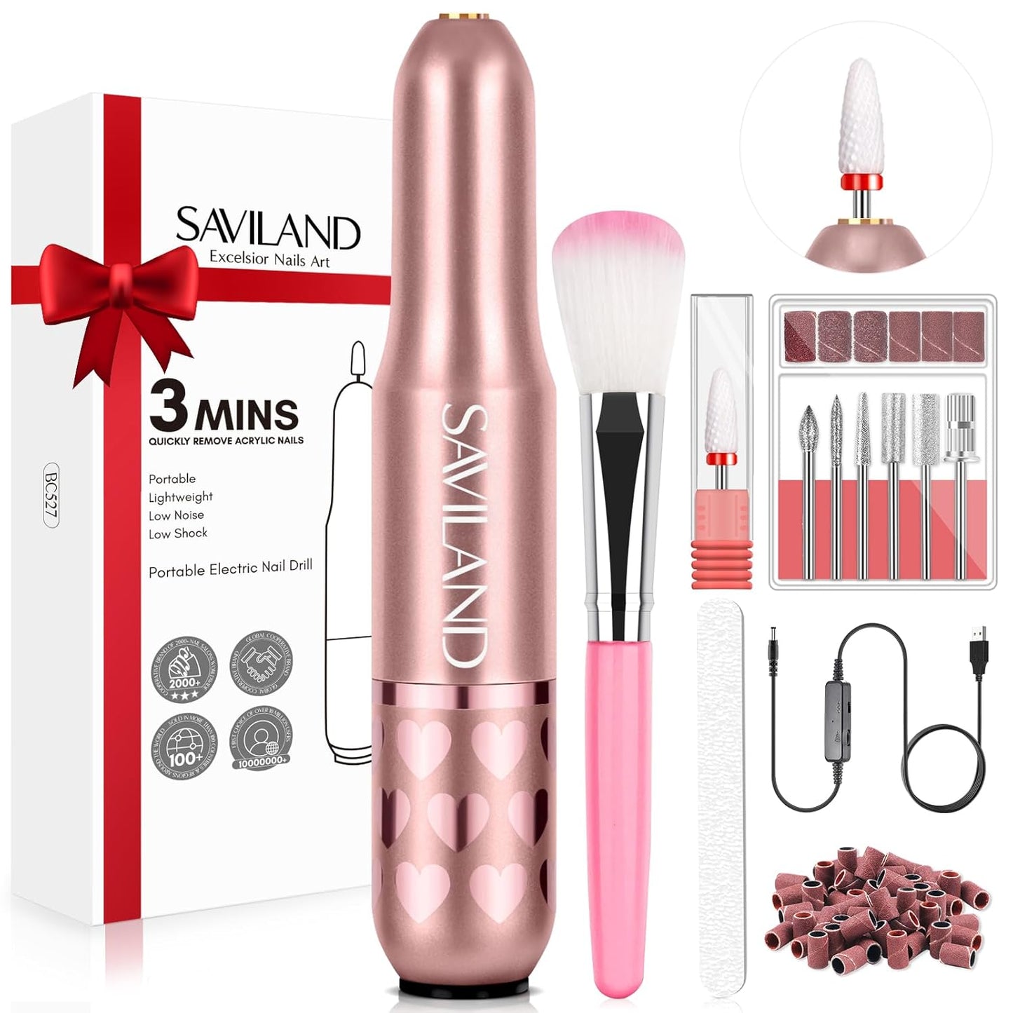 SAVILAND Advance Electric Nail Drill: Exclusive Love Series 20000RPM Portable Efile Nail Drill Machine Complete Drill Bits for Remove Acrylic Nails Manicure & Toenails Nail Care Home Salon DIY