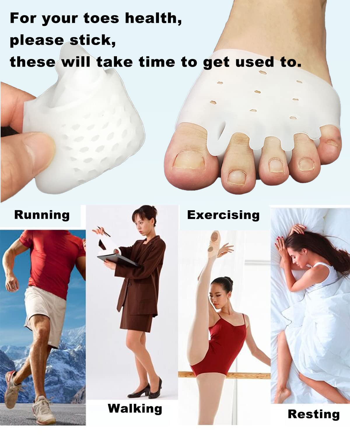 4 Pairs Metatarsal Gel Pads Toe Spacers Separators to Correct Bunions, Forefoot Pads, Hammertoe Corrector Big Toe Straighteners for Women Men Foot Pain Relief
